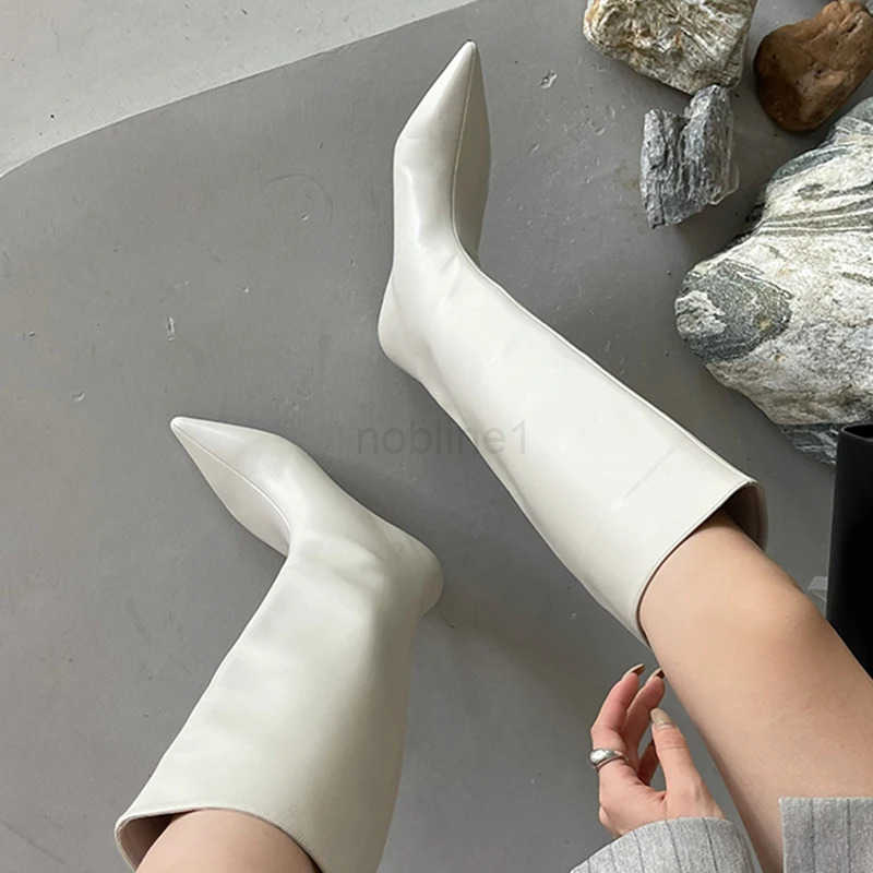 New Brown High Modern Boots For Wen Fem Shoes 2024 Fion Square Luxury Low Heel Pointed Toe Ladies Knee Wern Boots Z250304