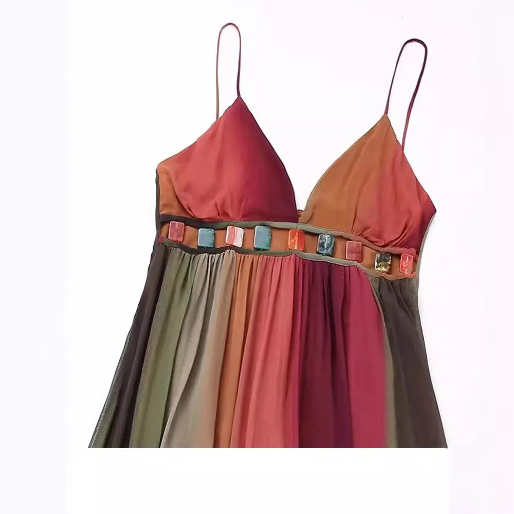 Deep V-neck womens sexy high waisted Y2k womens elegant party elegant printed pleated sleeveless vacation dress 250228