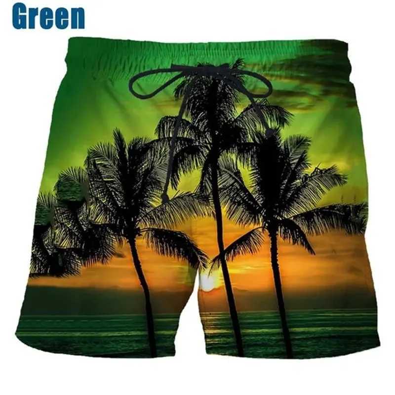 Coconut Tree Hawaiian Beach Shorts 3D Printing Summer Mens Casual Swimming Shorts High Elastic Quick Dry Swim TrunksT250304