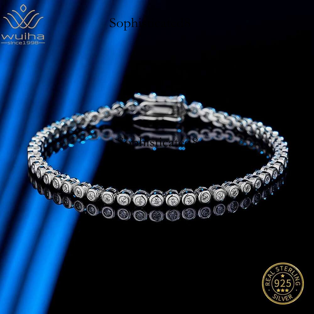 WUIHA Real Sterg Sier Round 100% Pass Test Dia 0.03CT Moissanite Tennis Charm Bracelets for Women Gift Dropshipping