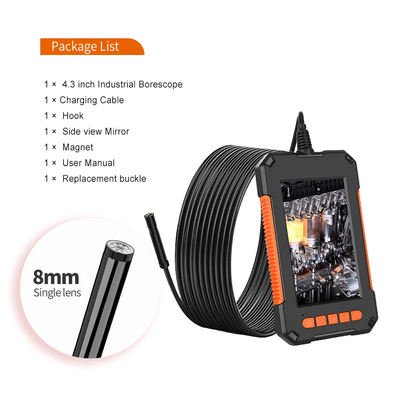 High Definition Borescope Camera 4 3inch IPS Screen IP67 Waterproof Single Dual Lens Endoscope for Car Inspection Wall Inspection Drain Pipe Camera