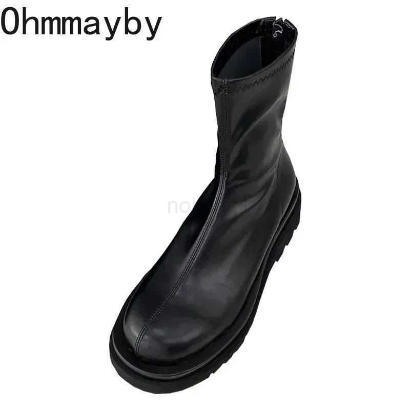 Chunky Heel Wen Elastic Short Boots Fion Back Zippers Shoes Autumn Winter Platform Flats Ladies Ankle Booties Z250304