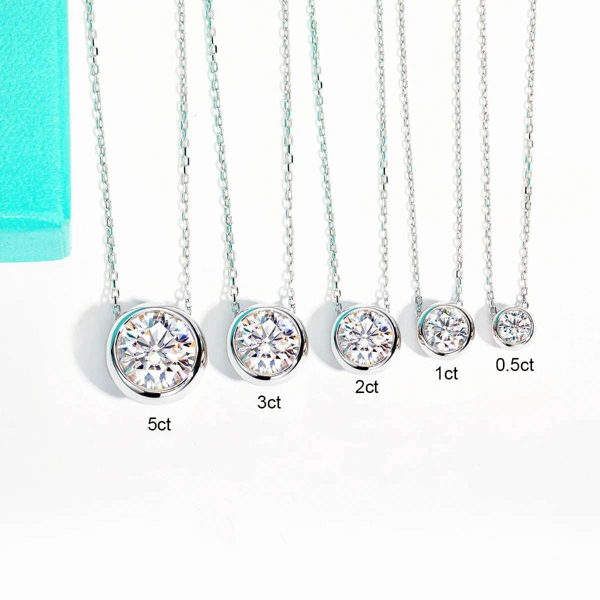 AnuJewel D Color Moissanite Bezel Stud Earrings Gold Plated Pendant Necklace Sterg Sier Set Customs Jewelry
