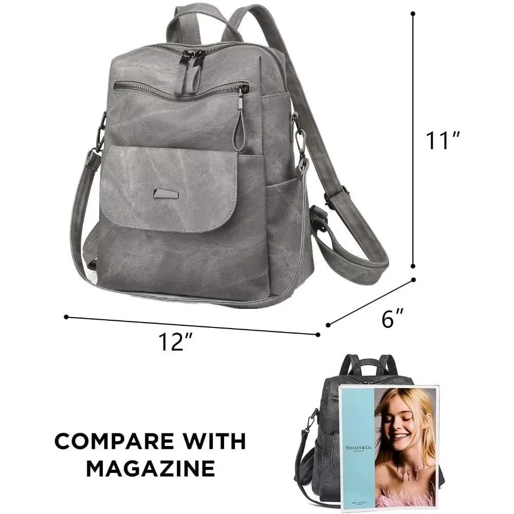 Ship from US PU Leather Backpack Purse for Women Casual Handbag Ladies Shoulder Bags Grey 250304FBB