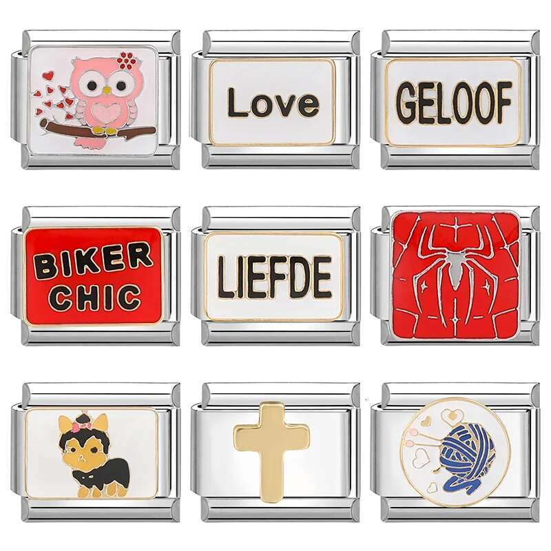 Fashion Vintage Words Moon Leaves Cross Square Charm k Beads Stainless Steel Fit 9mm Italian Bracelet DIY Making Gift