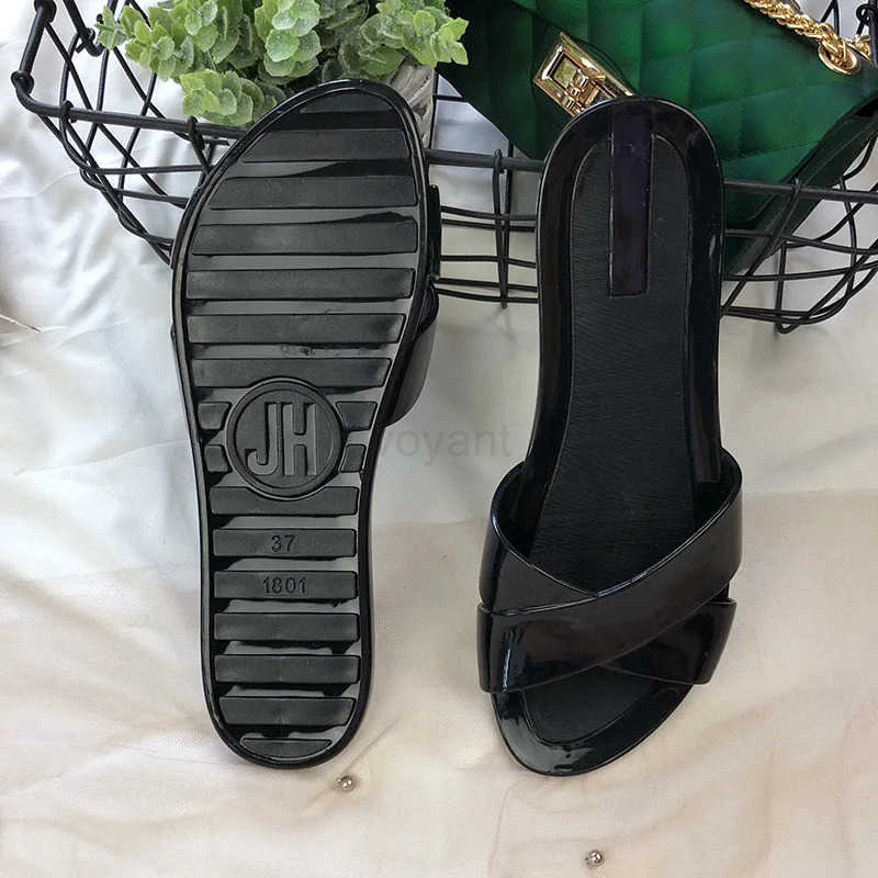 Anti-skid cross-strap open toe sandals jelly shoes wen flat h sandalias femme trendy waterproof open toe beach shoes wan Z250304
