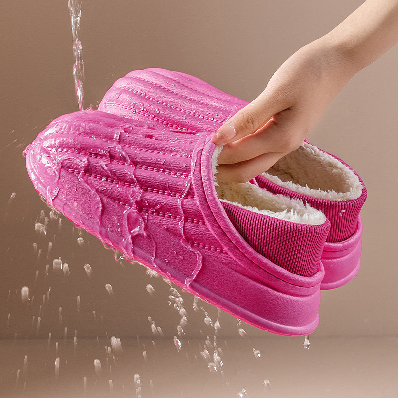 New designer sandals EVA autumn and winter outerwear plush, warm, waterproof, thick soled, non slip slippers, indoor household couple cotton slippers