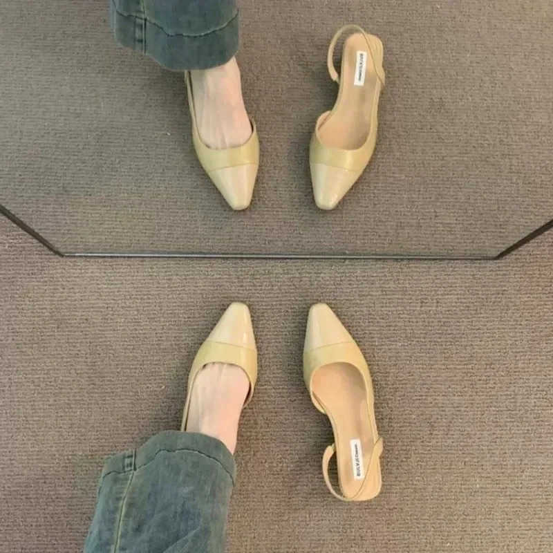 Low Heel Baotou Sandals Wens French Nude Color Pointed Small Fragrant Style Ladies Thick H Back Air Style Single Shoes Z250304