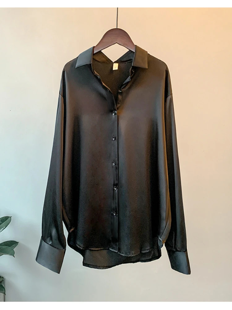 Office Lady Long Sleeve blouse Women Autumn Overshirt Satin Femal Clothing Elegant Korean Style er Blouse 250303