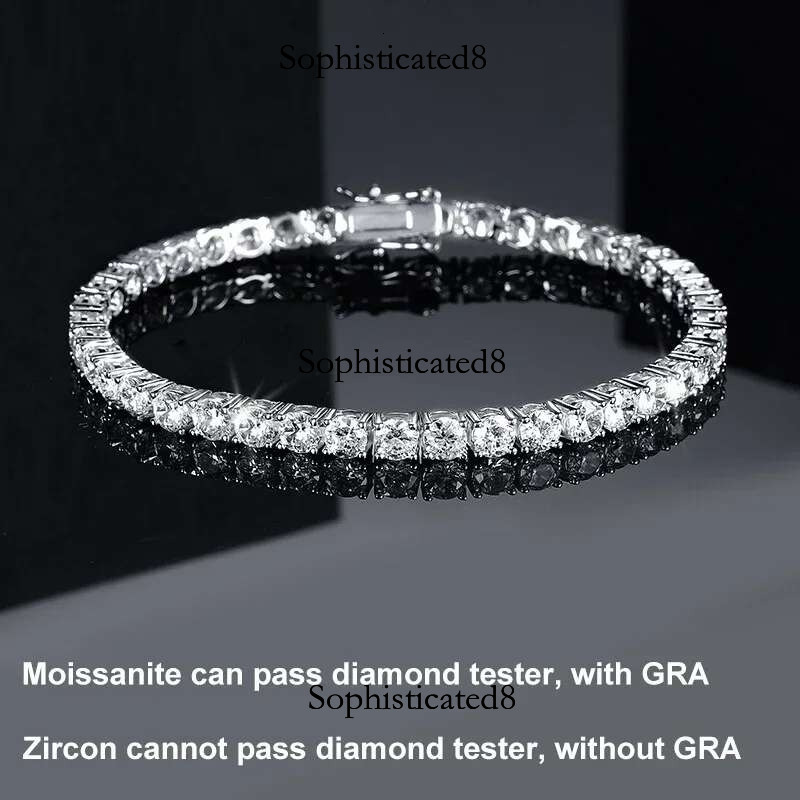 Tezzc 2mm 3mm 4mm 5mm Moissanite Tennis Bracelet Sterg Sier with White Yellow Rose Gold Plated Bracelets for Women Man
