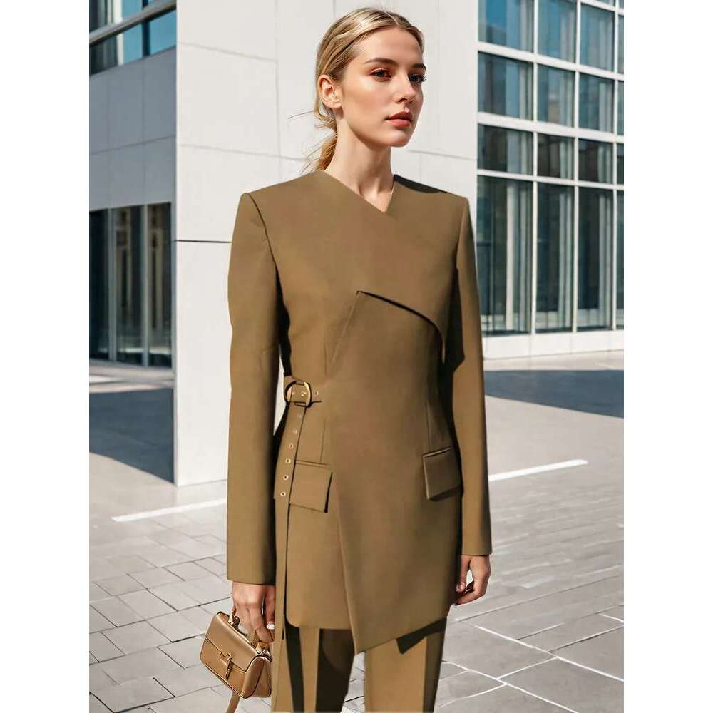Fashion Women's Blazer V-Neck Deconstruction Chicken Eye Retractable Waist Long Sleeve Suit Jackets Autumn 2025 New 1Dh7482