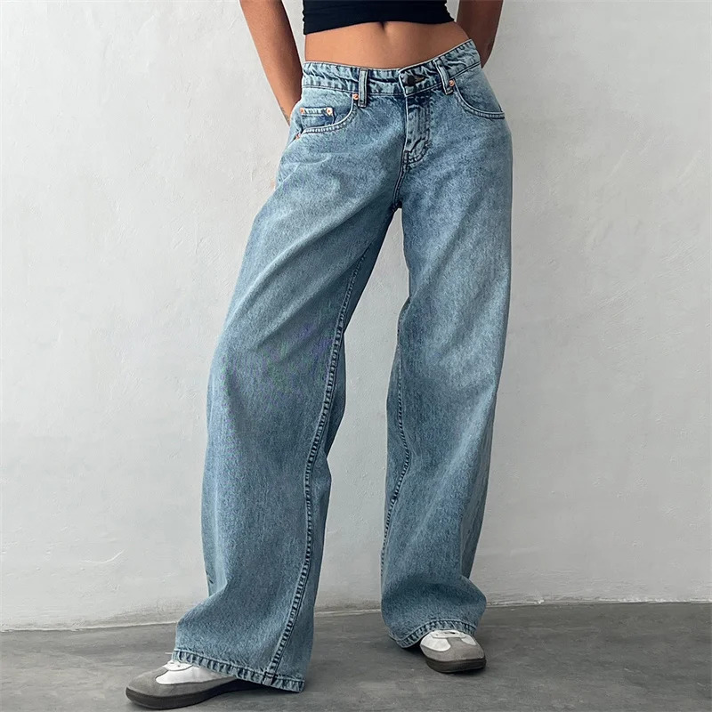 Womens Jeans y2k Clothes Women Solid Color Low Waist Wide Leg Denim Pants Trousers with Multi Pockets 2000s Streetwear 250228