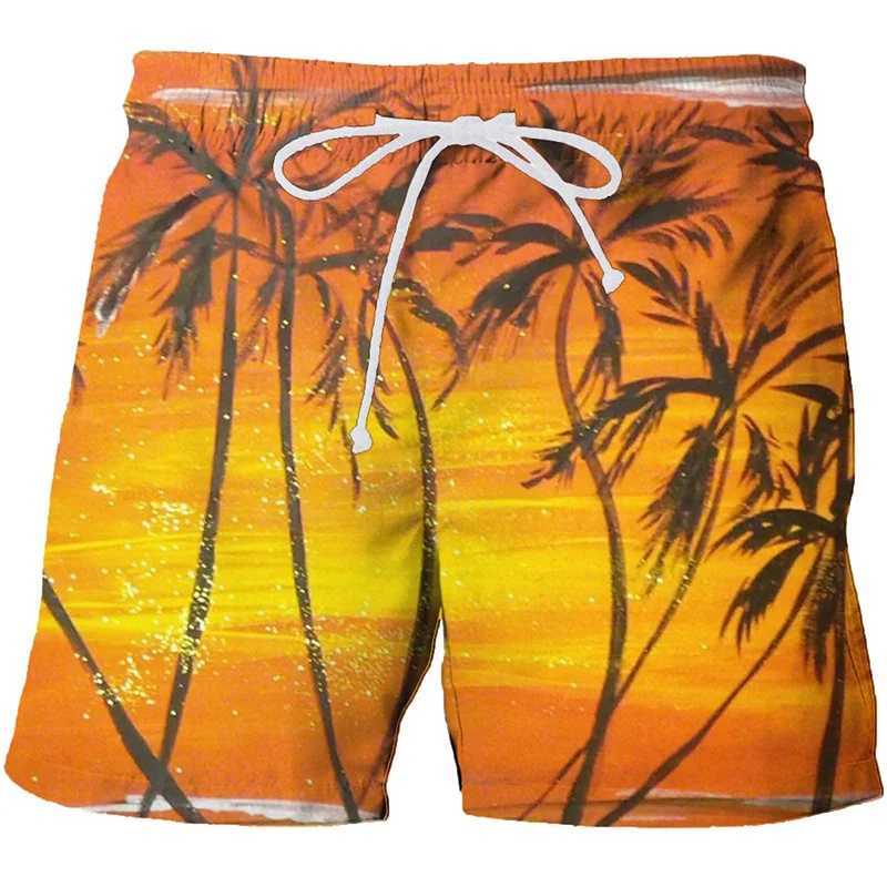 Fashion 3D Print Hawaiian Plants Beach Shorts Summer Swimming Trunks For Men Casual Drawstring Quick Dry Surf Board ShortsT250304