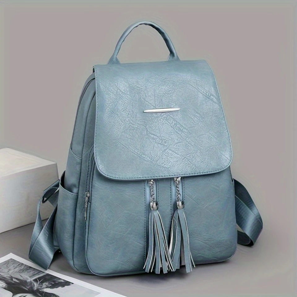 Ship from US 1 fashionable casual backpack soft PU leather large capacity tassel 250304FBB