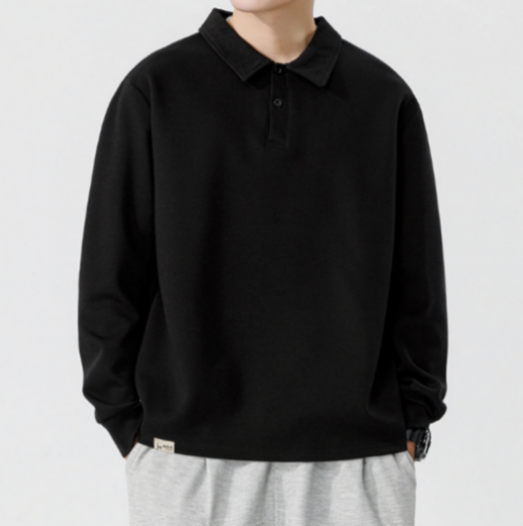 197 Men Long-sleeved Autumn and Winter Heavy Loose Solid Color Lapel Youth Casual