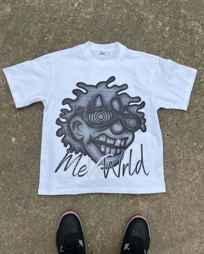 American Trend Retro Cotton Round Neck Short Sleeve Oversized Cartoon Printed T-Shirt Men Y2k Haruku Street Couple Loose Top