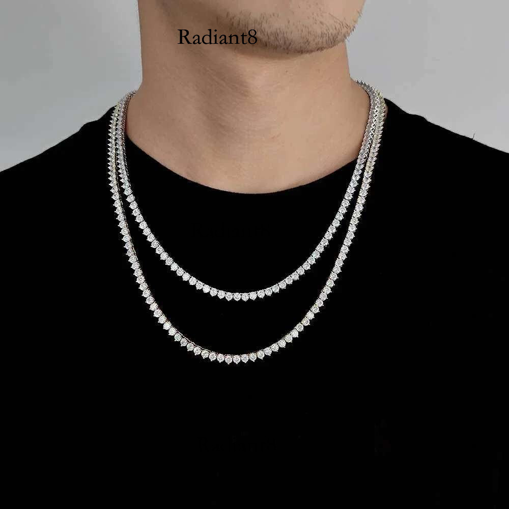 FEOBUR 3mm Moissanite Tennis Necklace for Women Men S Sterg Sier Full Dia Neck Chains with GRA Trendy Jewelry Gift