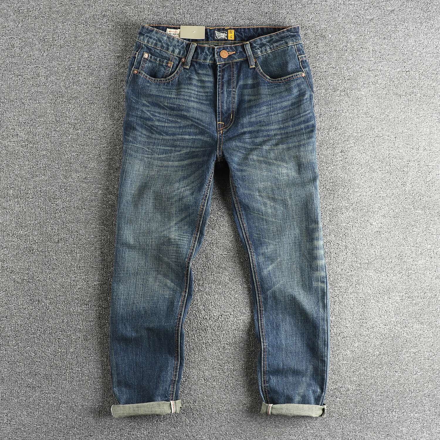 2025 Spring And Autumn New American Retro Men's Washed Straight Leg Jeans Fashion Comfortable 97% Cotton Cargo Casual Pants