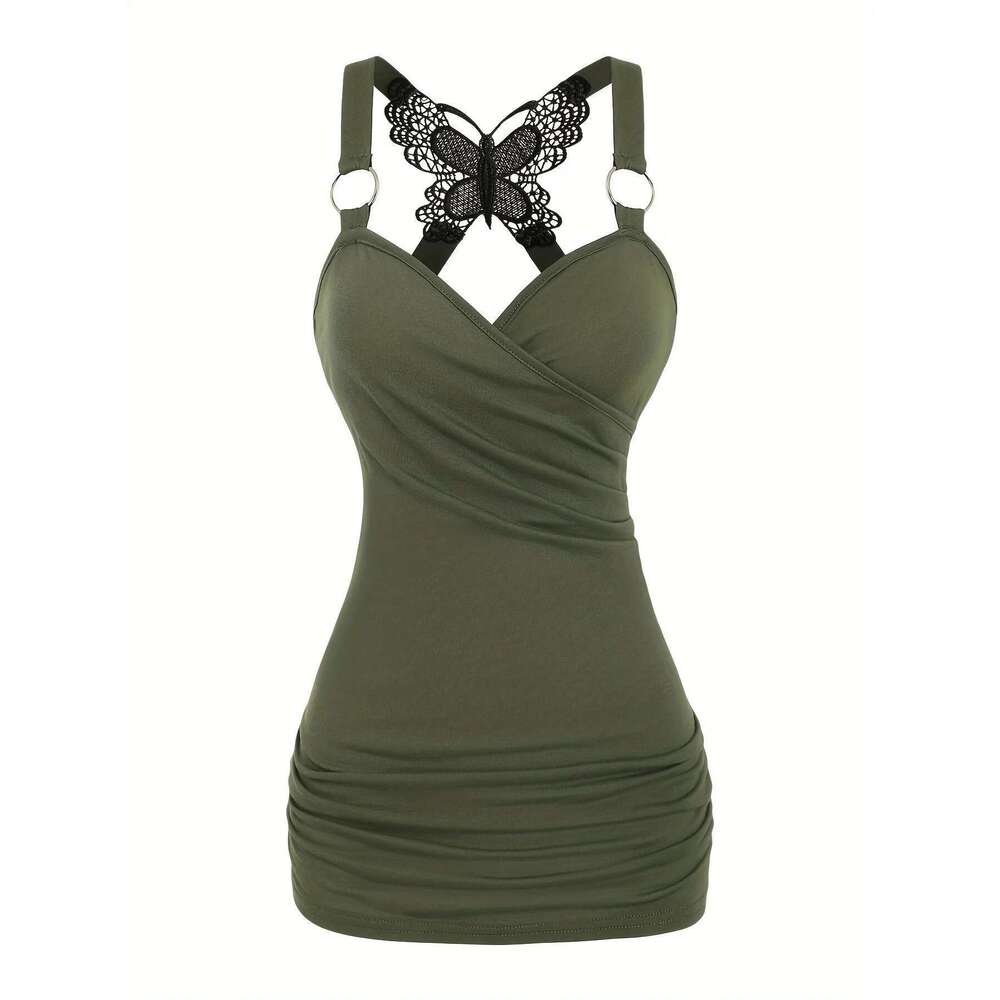 American New European women's pleated suspenders butterfly lace cross vest in spring and summer of 2025