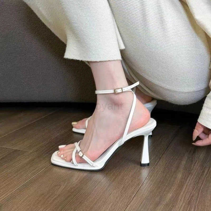 Wens Fi Sandals Buckle High H Korean Style New Elegant Open Toe Square Solid Colour Party Walking Shoes Z250304