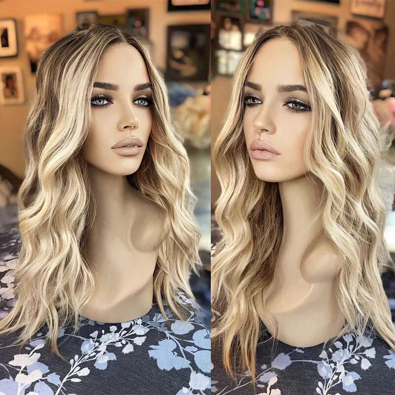 Money Piece Blonde Highlighted Lowlights Front Soft Synthetic Lace Wig Loose Wavy Heat Safe Fibre Cosplay Daily Use