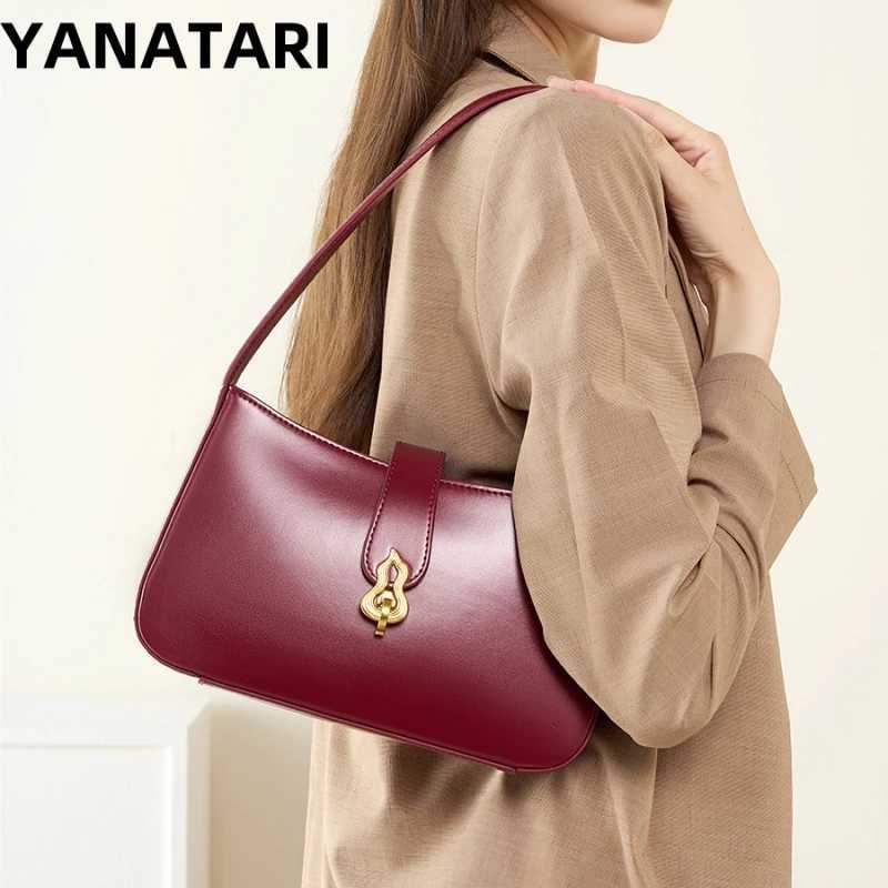YANATARI designer luxury wine red pocket suitable for women leather half moon bag shoulder strap handbag fashion bag Z250303