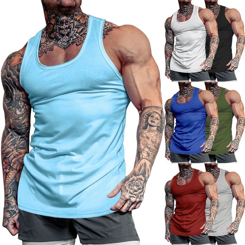 Mens Summer Burst American Bodybuilding Fitness Tank Top Solid Color Comprehensive Training Sports Undershirt 250304