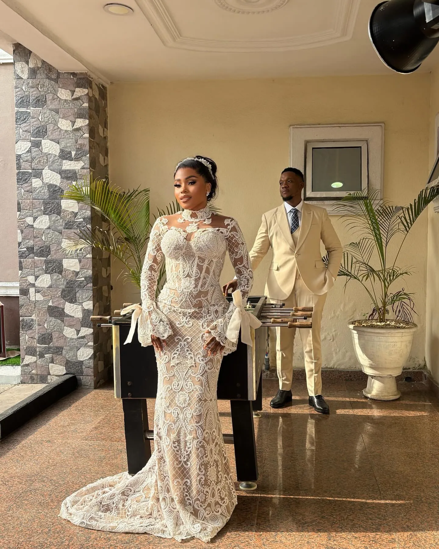 Arabic Aso Ebi Illusion Mermaid Wedding Dresses Floral Lace applique Full Sleeves Vintage Charming Bridal Gowns customsized