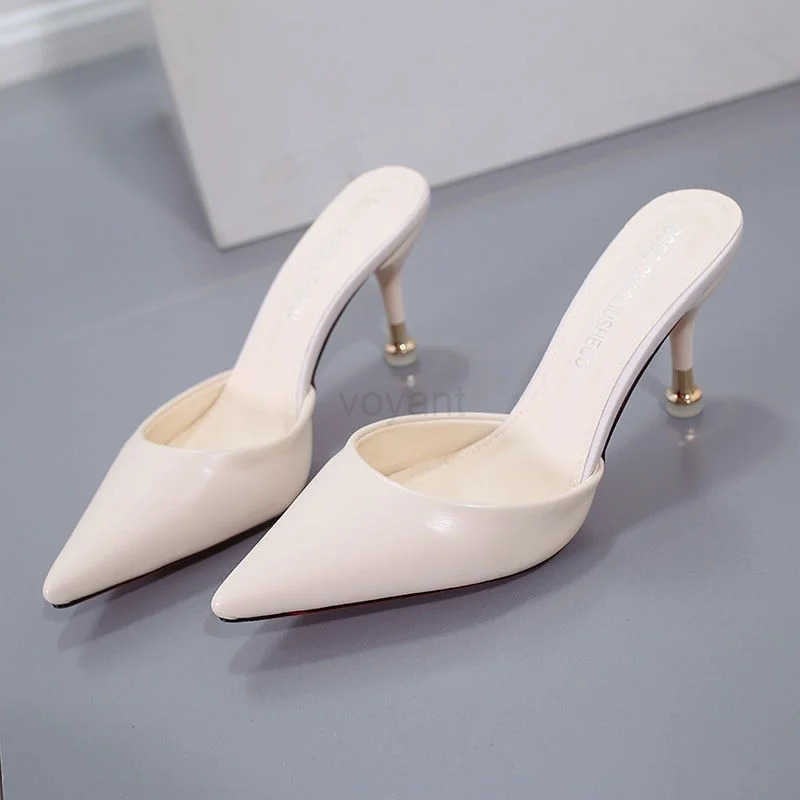 2023summer and autumn new n-slip stiletto fi slippers all-mah pointed toe half outdoor wens middle heel Z250304