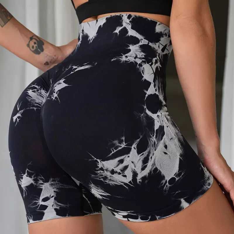 Tie Dye Workout Shorts for Women with Pockets Scrunch Butt Lifting High Waist Yoga Gym Seamless Biker ShortsXJ250111