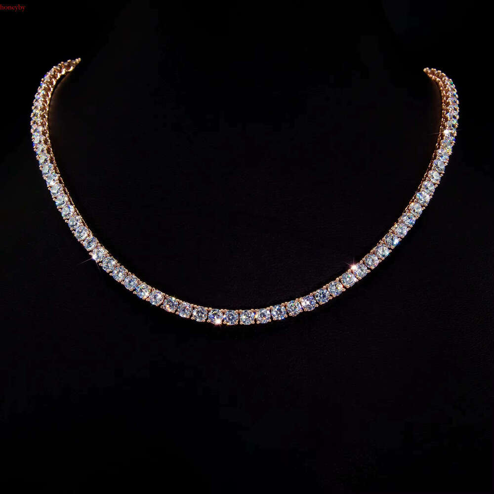 Hip-hop haute coutureMoissanite Sterling Silver Iced-Out Square Tennis Chain Necklace - 2mm, 3mm, 4mm Options Available