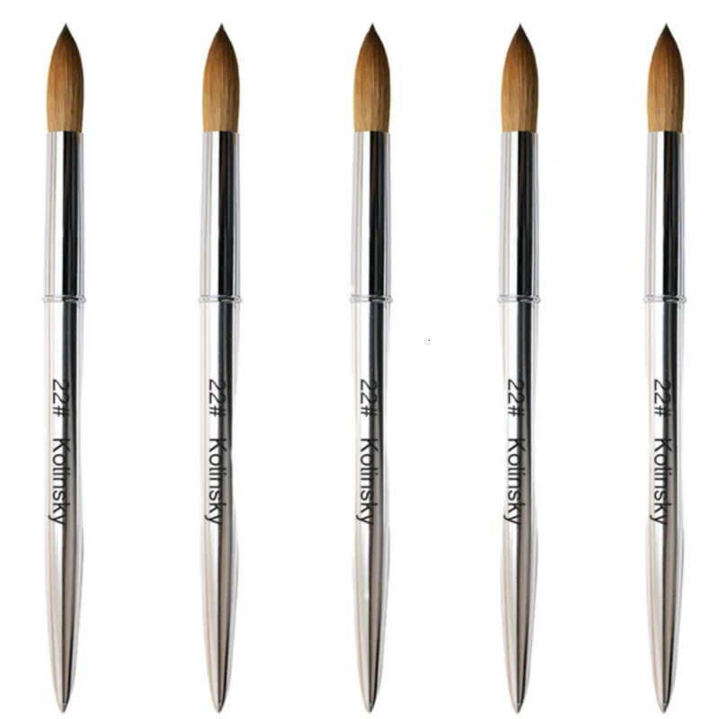 Silver Metal Acrylic Nail Art Brush 1Pcs Kolinsky Sable Painting UV Gel Carving Liquid Powder DIY Manicure Salon Drawing Tools 250304