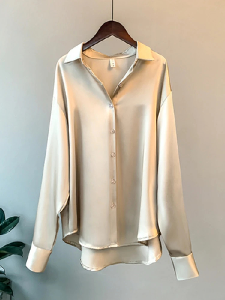 Office Lady Long Sleeve blouse Women Autumn Overshirt Satin Femal Clothing Elegant Korean Style er Blouse 250303