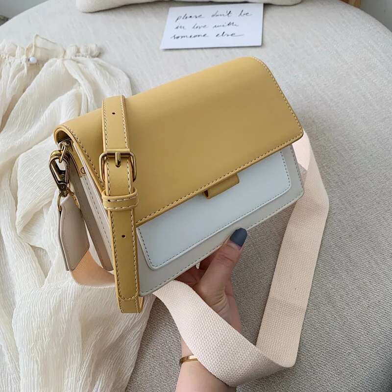 Contrast color Leather Crossbody Bags For Women Travel Handbag Fashion Simple Shoulder Messenger Ladies Small Flap Bag