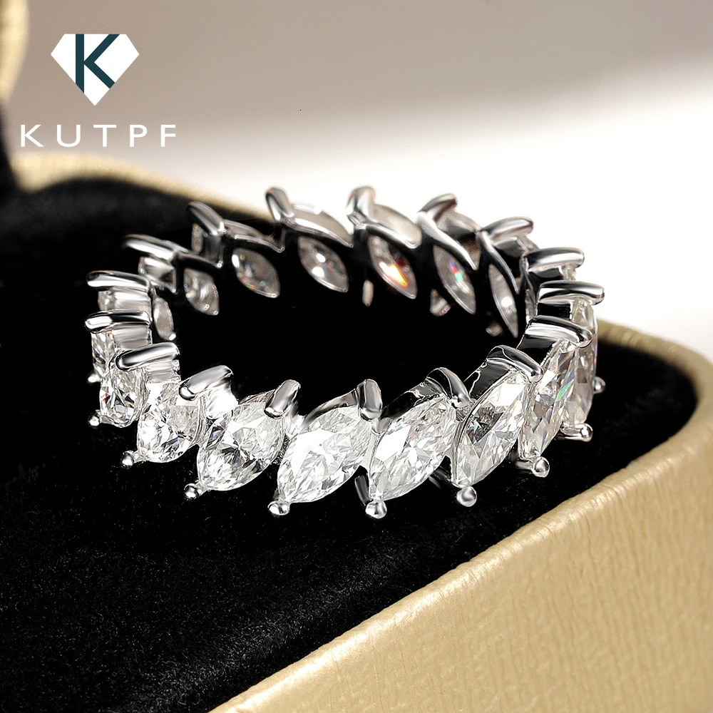 Marquise Cut Ring Band with Certificate S925 Silver Hiphop Diamond Rings for Women men Wedding Fine Jewelry 250227