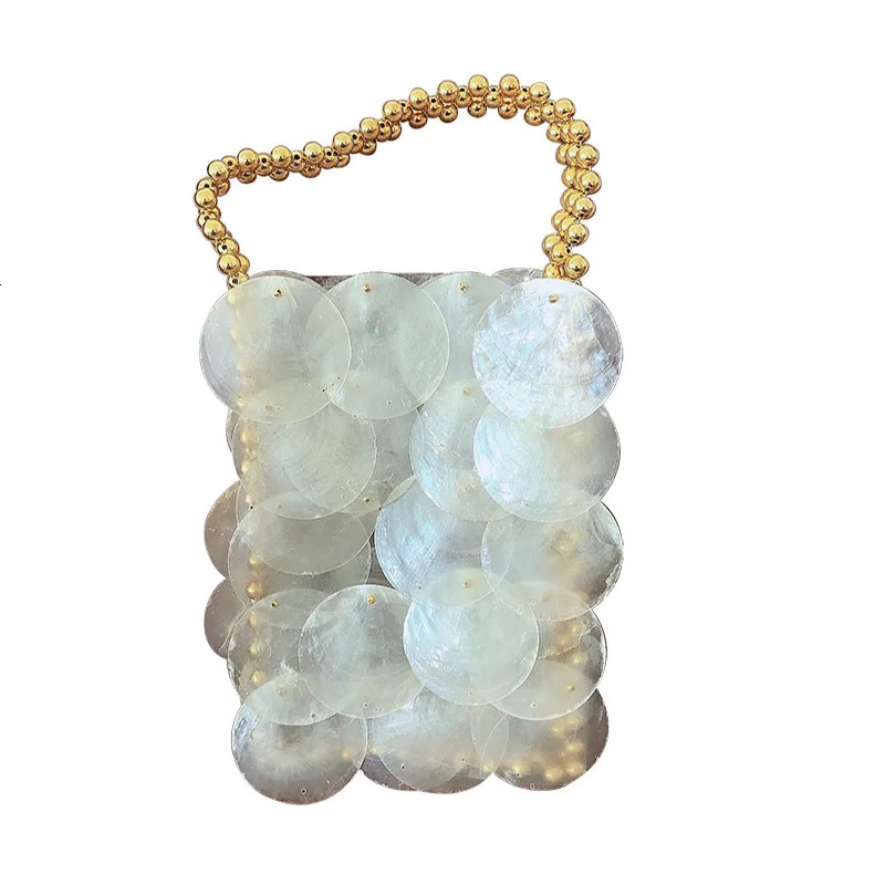 Fairy Shell Bag Natural Fritillary Piece Sequin Hand Weaving Beaded Handbag Crossbody Phone Ladies Party Elegant 250303