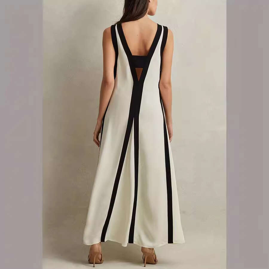 European and American sexy double-sided V-neck contrasting dress 2025 new casual versatile fashion clothing