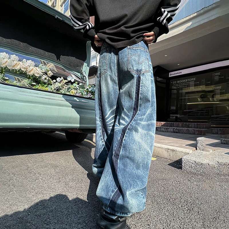 LUZHEN Fashion Japanese Style Loose Washed Jeans Men's High Street Original Wide Leg 2025 New Design Straight Denim Pants Lz1452