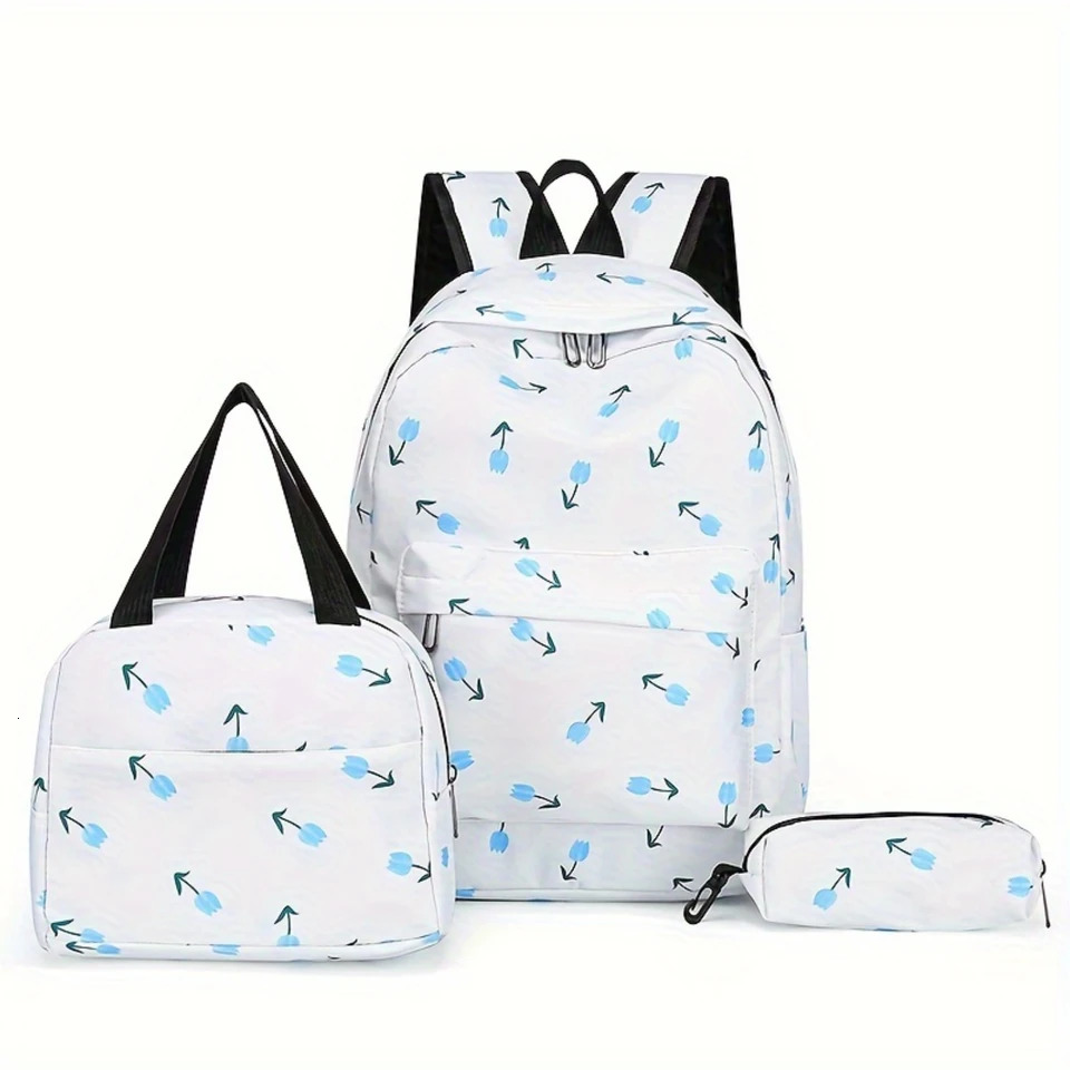 Ship from US 3 piecesset Kawaii Cute Backpack Preparatory School Day Pack Travel Knapsack Lunch and Pencil Box 250304FBB