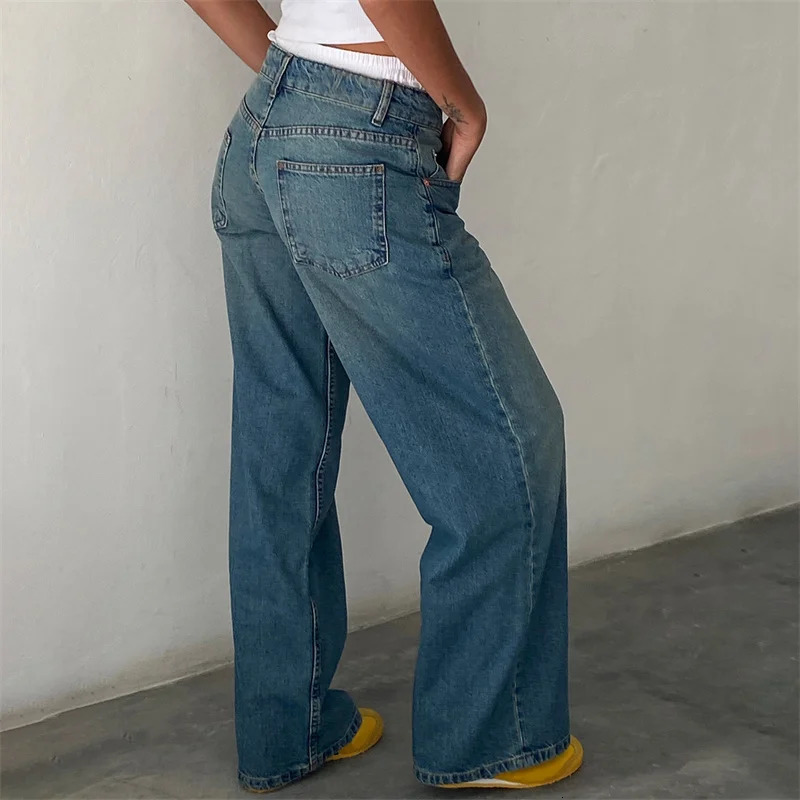 Womens Jeans y2k Clothes Women Solid Color Low Waist Wide Leg Denim Pants Trousers with Multi Pockets 2000s Streetwear 250228