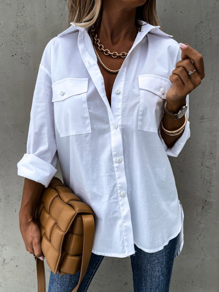 Women's Blouses Irregular loose long sleeved collared shirt top for autumn and winter