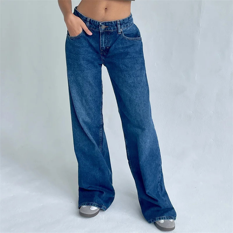 Womens Jeans y2k Clothes Women Solid Color Low Waist Wide Leg Denim Pants Trousers with Multi Pockets 2000s Streetwear 250228