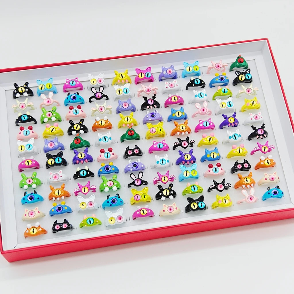 24/36pcs Wholesale Mix Cute Colorful Monster Animal Cartoon Rings Women Children Trendy Sweet Party Gift Finger Jewelry 250304
