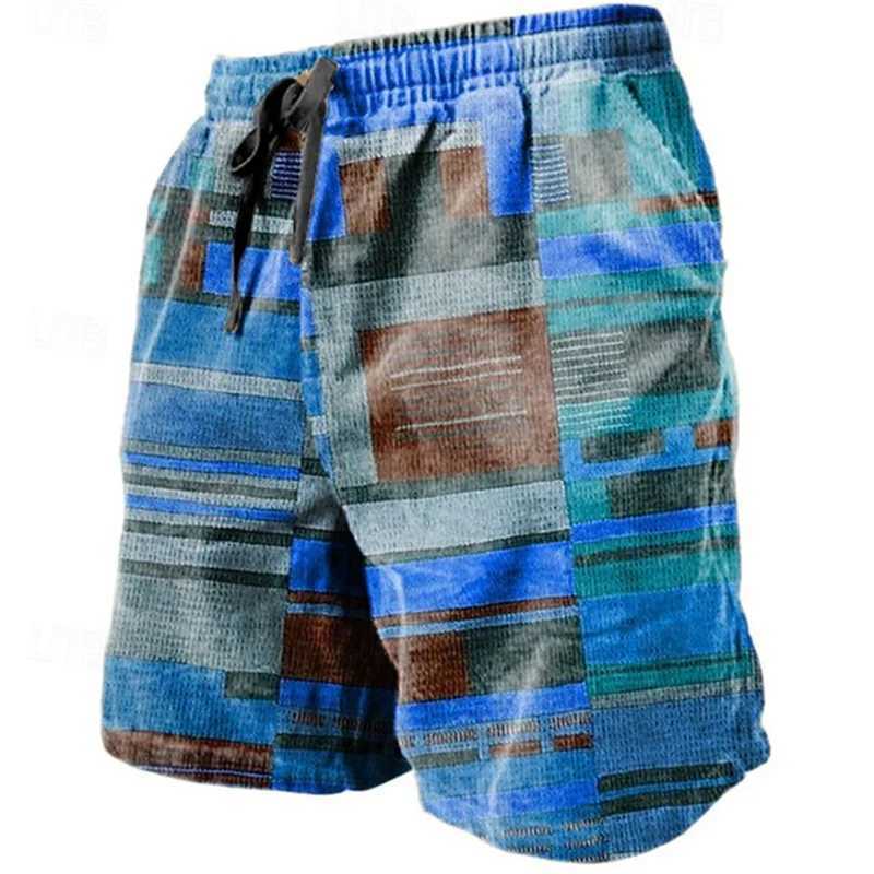 Vintage Patchwork Pattern Beach Short For Men Fashion Casual Summer 3D Fake Cloth Printed Short Pants Loose Street Swim TrunksT250304