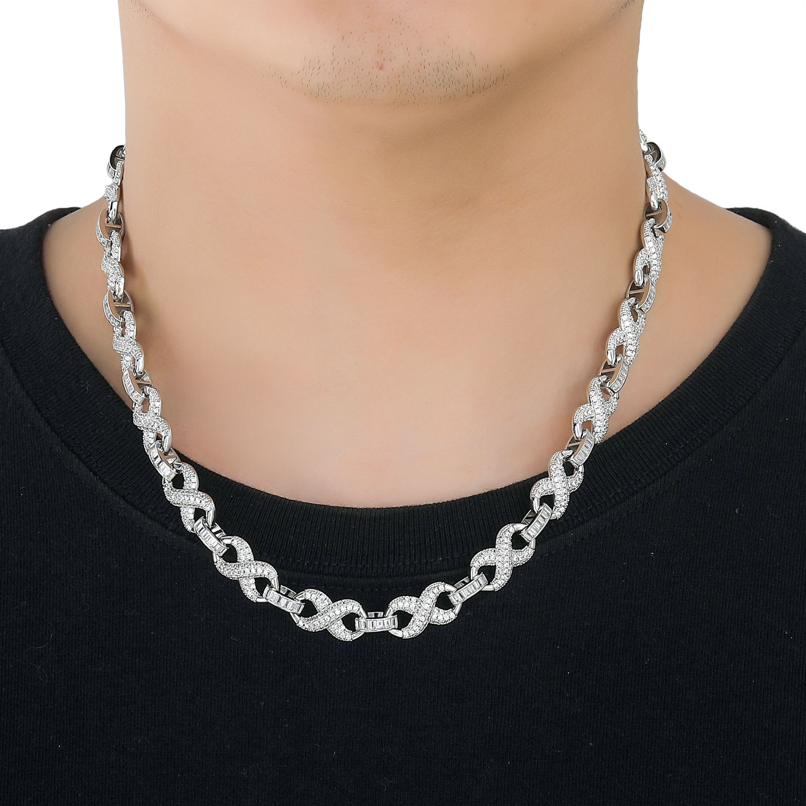 Hip Hop High Quality 8 Infinite Miami Cuban Chain Necklace Bracelets 5A Zircon Women Mens Jewelry Set