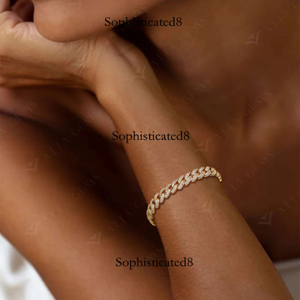 ATTAGEMS DVVS1 Full Moissanite Cuba Chain for Man Women Sterg Sier Gold Plated Hip Hop Tennis Bracelet Fine Jewelry