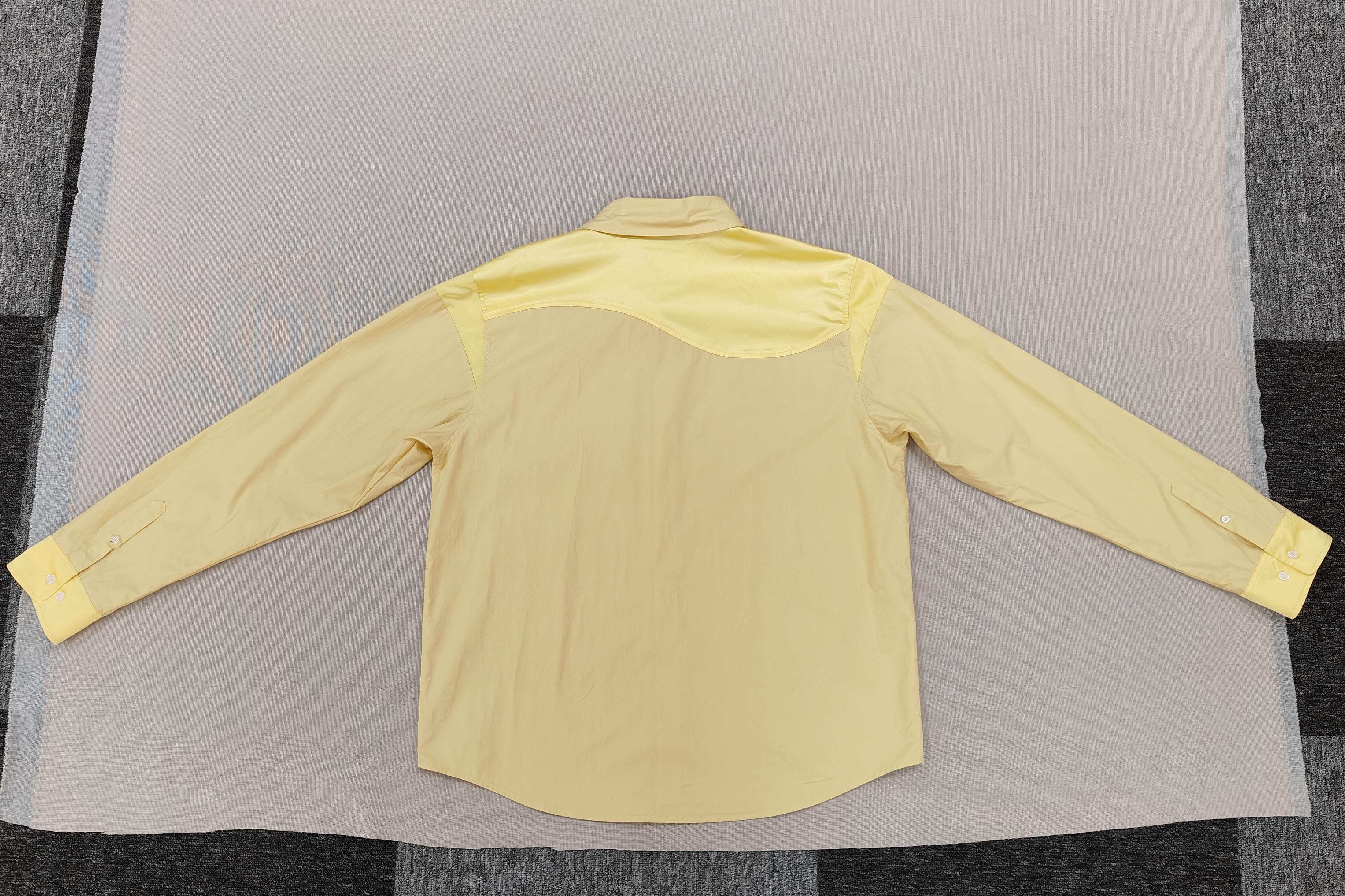 Men's Yellow Panelled Shirt Wave pocket on the chest Silk fabric patchwork on shoulders back and cuffs for Casual wear