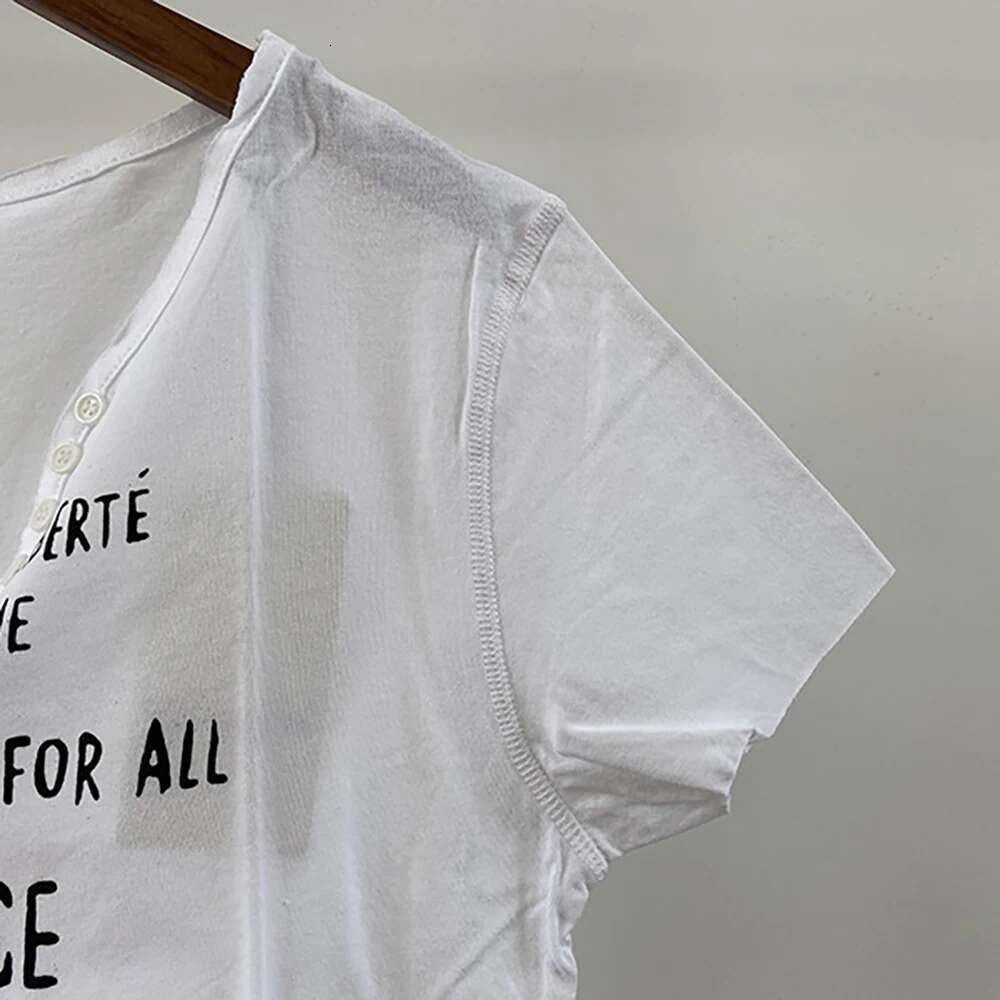 White Letter Graphic Print Women T-Shirt Summer V-Neck Cotton Lady Pullover Vintage Casual Femme Top 2025