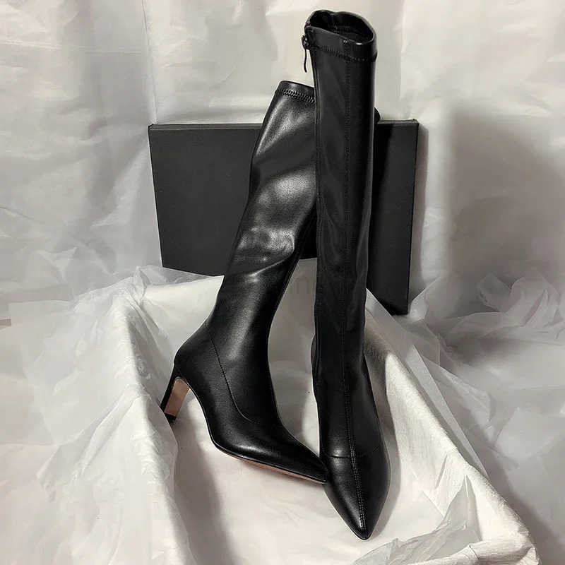 Pointed Toe Wen Knee High Boots Fion Zippers Slim Long Booties Square Heel Autumn Winter Ladies Shoes Z250304