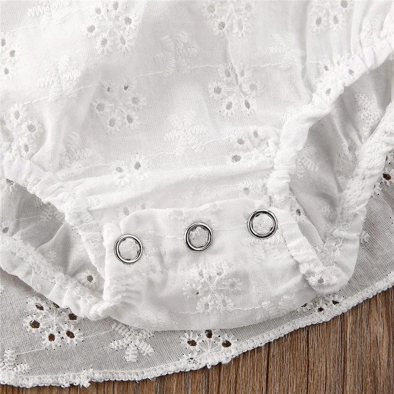 024months Baby Girl Romper Dress Summer Solid White Hollow Princess For Girls Lace Sleeve Bodysuits 250303